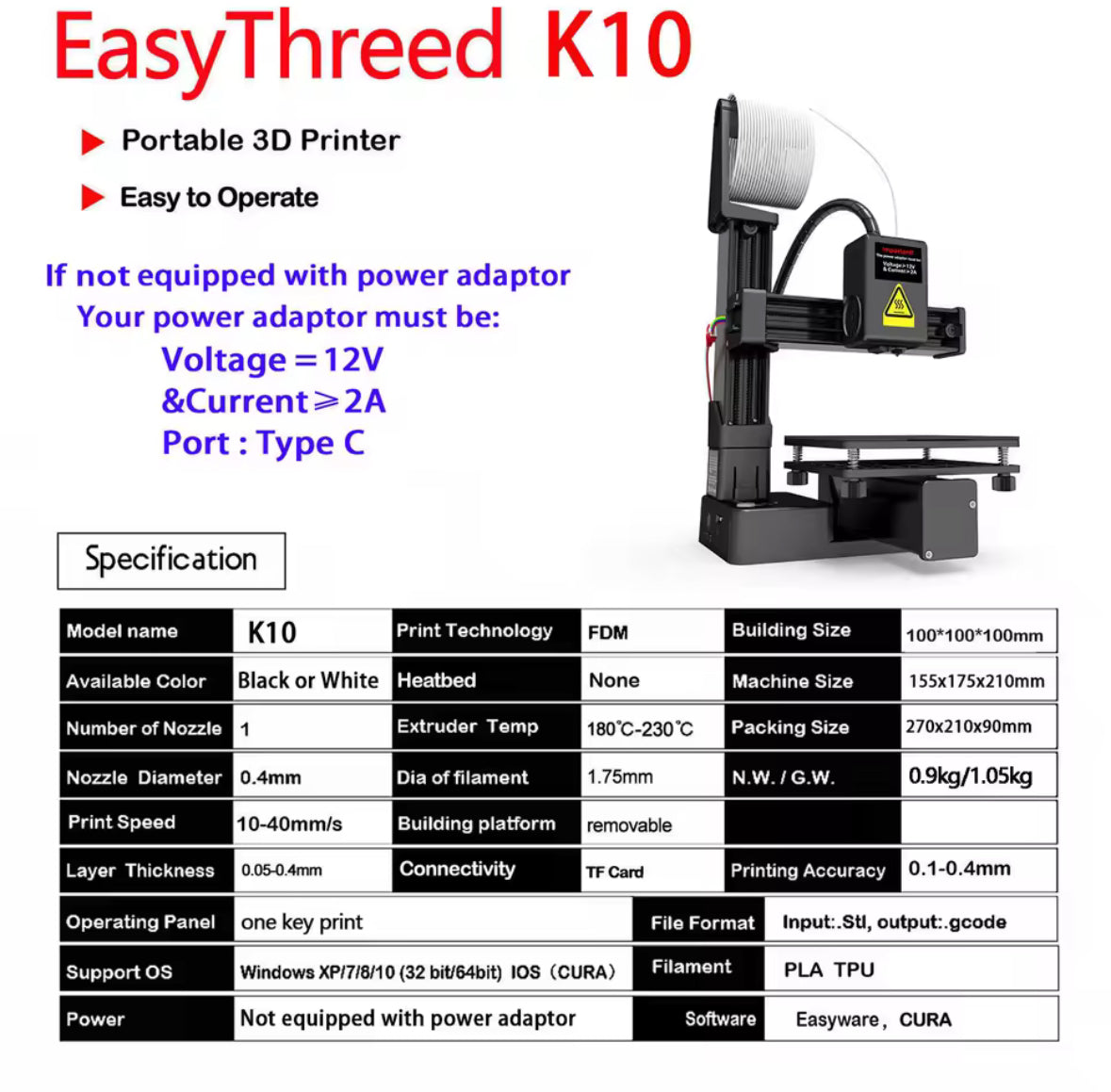 K10 Entry Level 3D Printer Mini Desktop Printing Machine