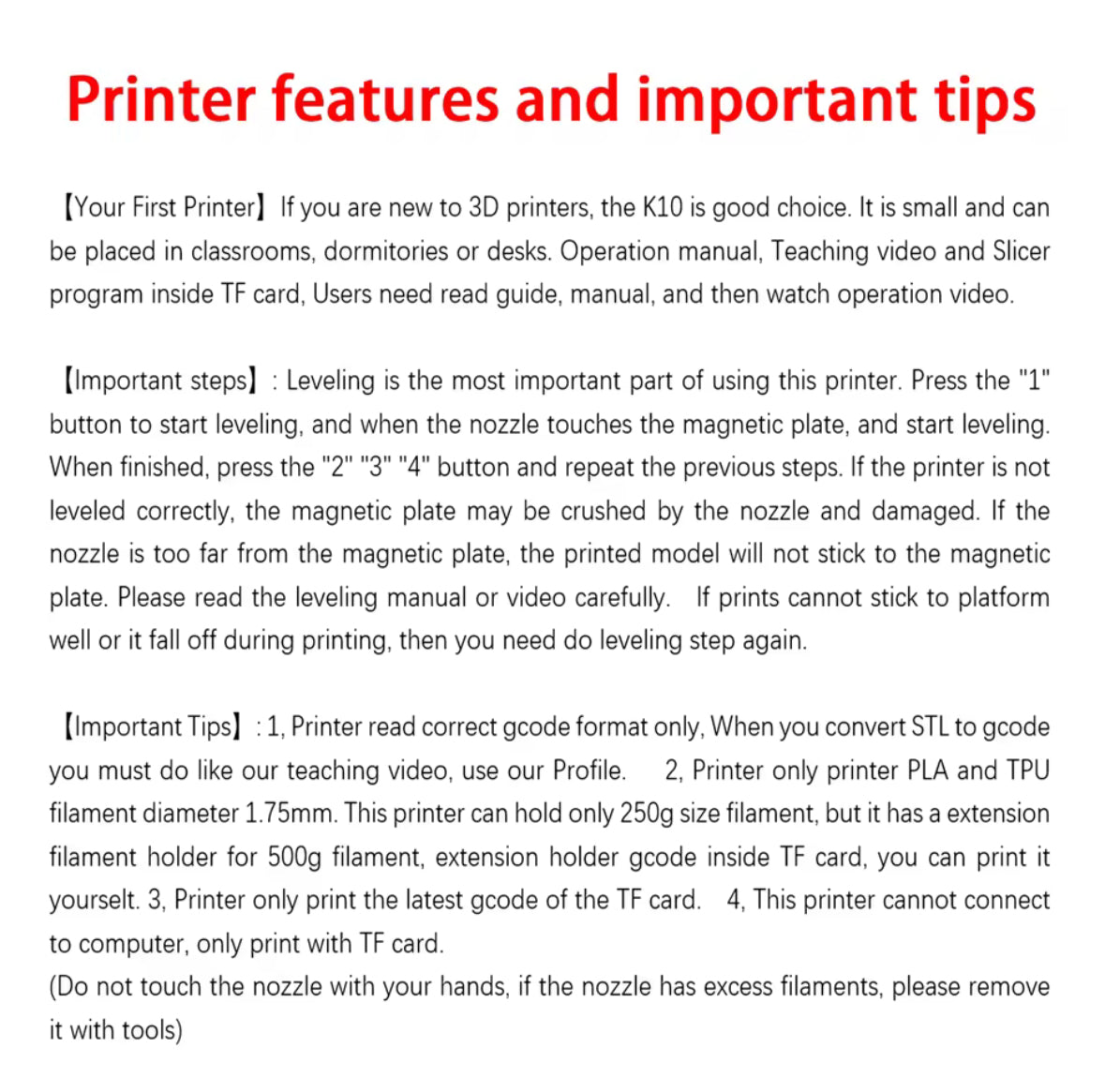 K10 Entry Level 3D Printer Mini Desktop Printing Machine