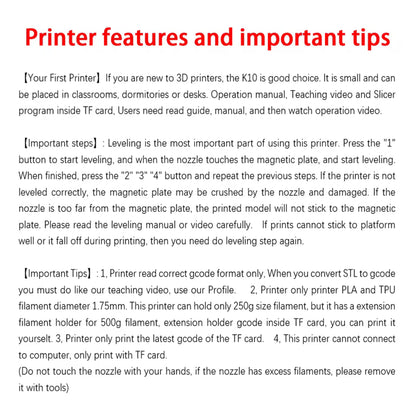 K10 Entry Level 3D Printer Mini Desktop Printing Machine