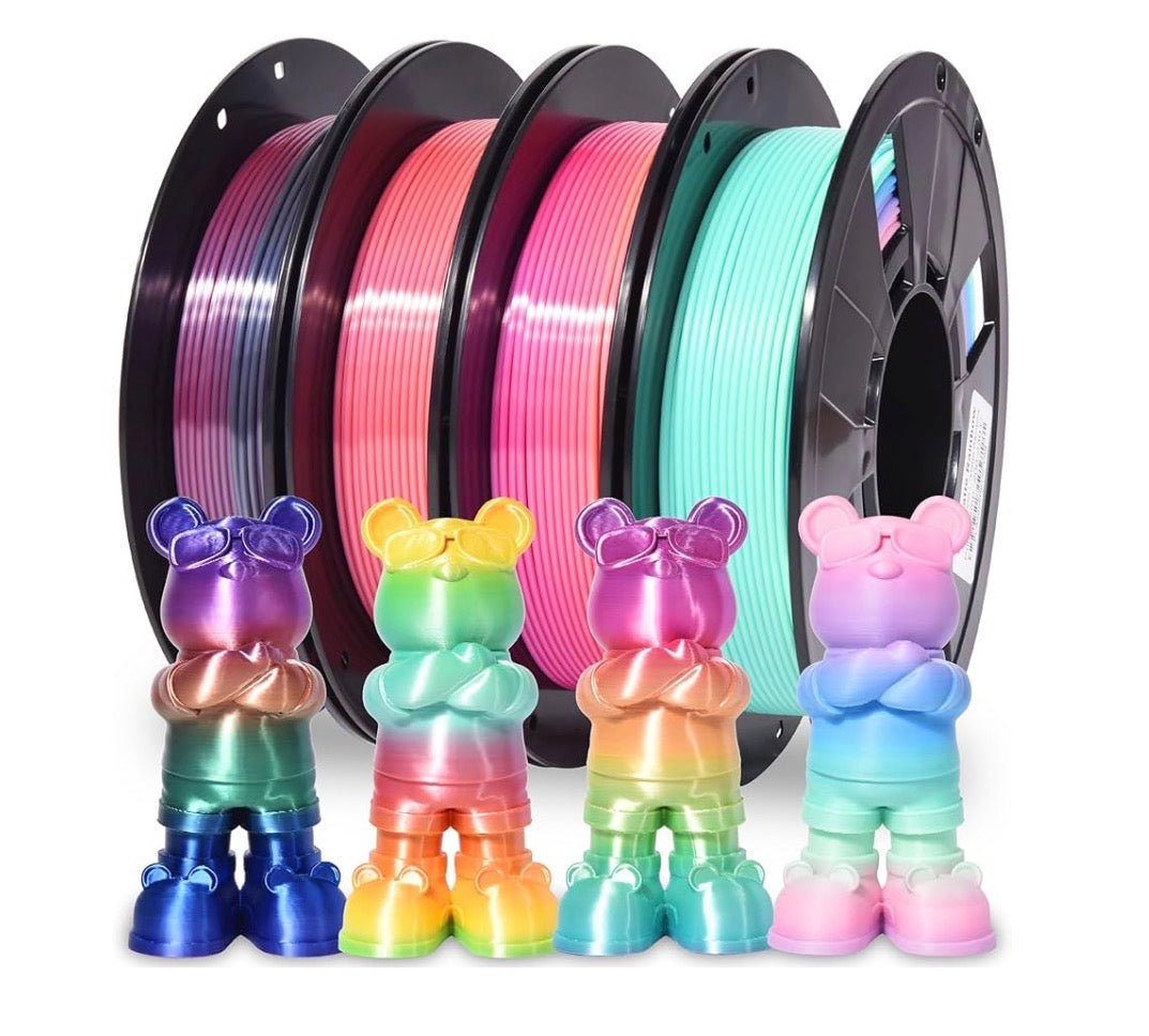 3D Printer Filament Silk Dual Color PLA Filament 1.75mm +/- 0.02mm, Bicolor PLA 3D Printing Filament Bundle 200 x 4 Spools